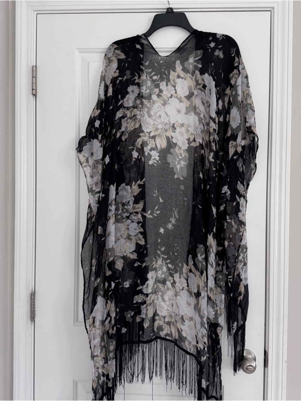 Black Floral Women's Cover Up Kimono Sheer One Size Fits Most Romantic Boho Chic